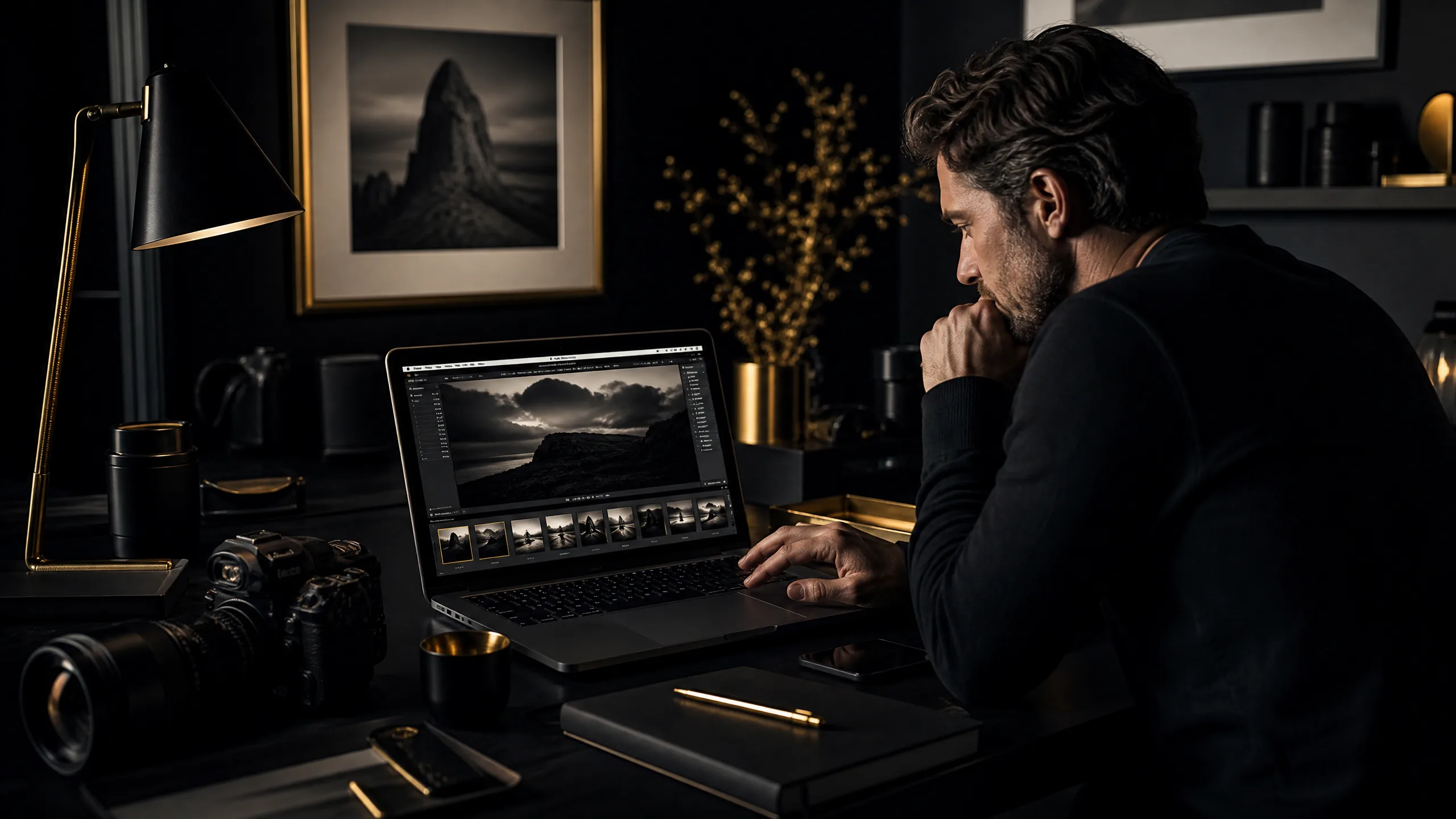 投稿通道横幅：暗房中整理影像的摄影师